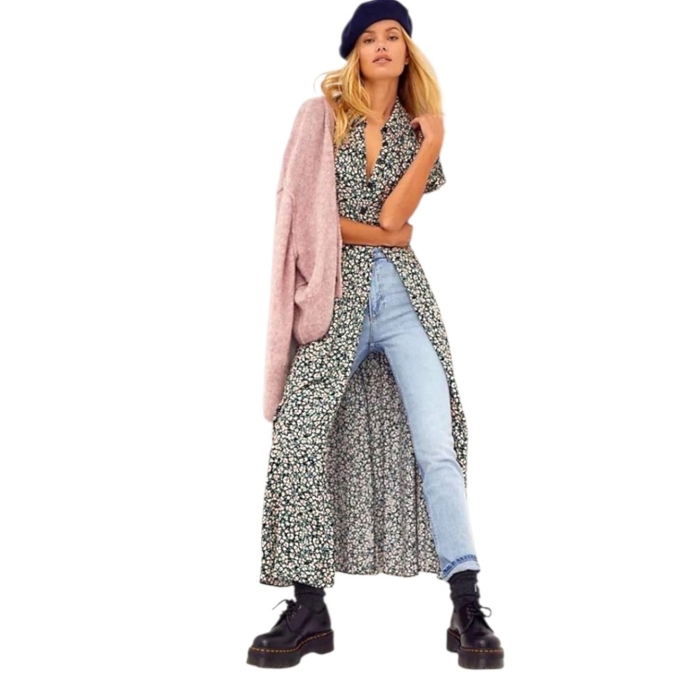 FREE PEOPLE Debbie-Jean Floral Viscose Shirtdress Short Slvs Button Front NWT SM - Picture 14 of 14